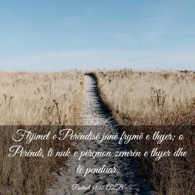 Picture 03 - Psalmet 51:17 ALB - Flijimet e Perëndisë janë frymë e thyer; o - Bible Verse Picture
