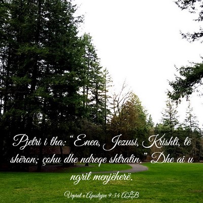 Picture 03 - Veprat e Apostujve 9:34 ALB - Pjetri i tha: “Enea, Jezusi, Krishti, të - Bible Verse Picture