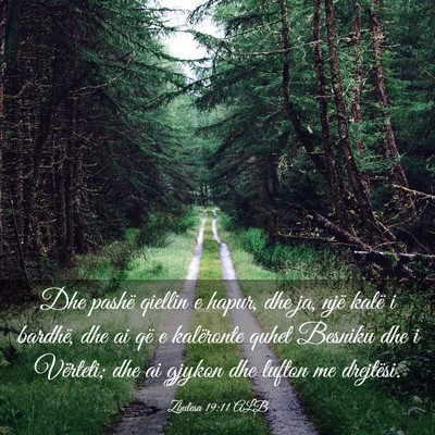 Picture 03 - Zbulesa 19:11 ALB - Dhe pashë qiellin e hapur, dhe ja, një kalë i - Bible Verse Picture