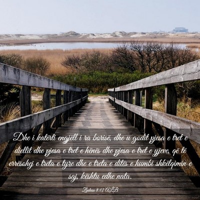 Picture 03 - Zbulesa 8:12 ALB - Dhe i katërti engjëll i ra borisë, dhe u godit - Bible Verse Picture