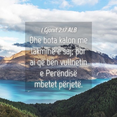 Picture 04 - 1 Gjonit 2:17 ALB - Dhe bota kalon me lakminë e saj; por ai që bën - Bible Verse Picture