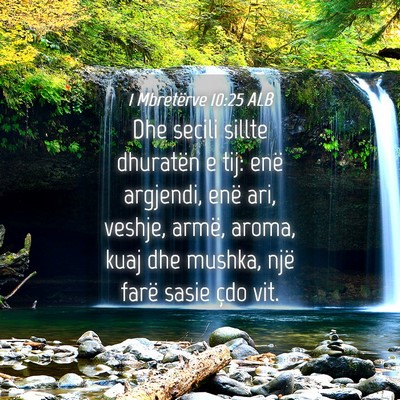 Picture 04 - 1 Mbretërve 10:25 ALB - Dhe secili sillte dhuratën e tij: enë argjendi, - Bible Verse Picture
