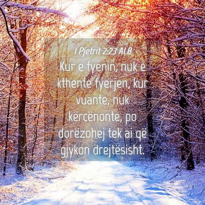 Picture 04 - 1 Pjetrit 2:23 ALB - Kur e fyenin, nuk e kthente fyerjen, kur vuante, - Bible Verse Picture