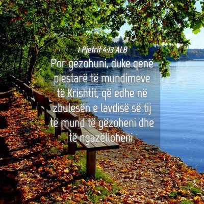 Picture 04 - 1 Pjetrit 4:13 ALB - Por gëzohuni, duke qenë pjestarë të mundimeve - Bible Verse Picture
