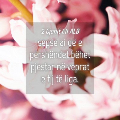 Picture 04 - 2 Gjonit 1:11 ALB - sepse ai që e përshëndet bëhet pjestar në - Bible Verse Picture