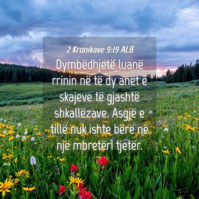Picture 04 - 2 Kronikave 9:19 ALB - Dymbëdhjetë luanë rrinin në të dy anët e - Bible Verse Picture