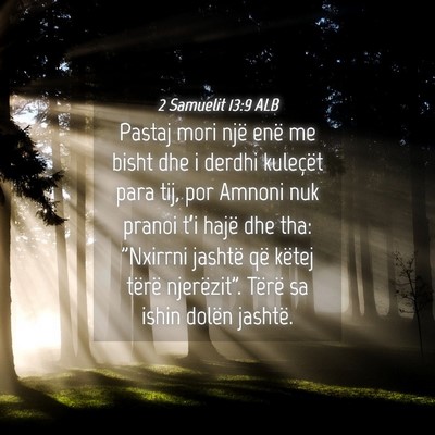 Picture 04 - 2 Samuelit 13:9 ALB - Pastaj mori një enë me bisht dhe i derdhi - Bible Verse Picture