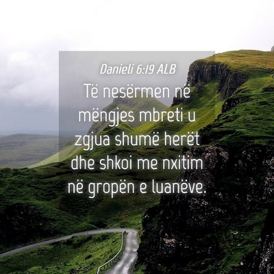 Picture 04 - Danieli 6:19 ALB - Të nesërmen në mëngjes mbreti u zgjua shumë - Bible Verse Picture