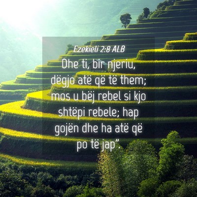 Picture 04 - Ezekieli 2:8 ALB - Dhe ti, bir njeriu, dëgjo atë që të them; mos - Bible Verse Picture