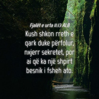 Picture 04 - Fjalët e urta 11:13 ALB - Kush shkon rreth e qark duke përfolur, nxjerr - Bible Verse Picture