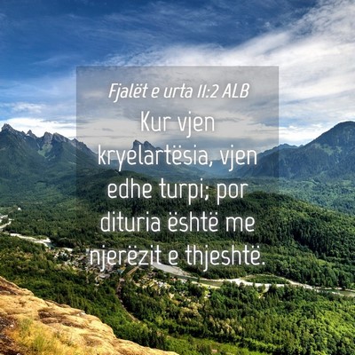 Picture 04 - Fjalët e urta 11:2 ALB - Kur vjen kryelartësia, vjen edhe turpi; por - Bible Verse Picture