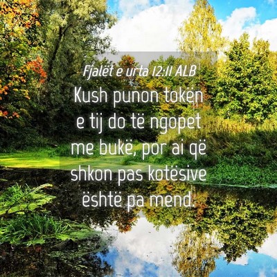 Picture 04 - Fjalët e urta 12:11 ALB - Kush punon tokën e tij do të ngopet me bukë, - Bible Verse Picture