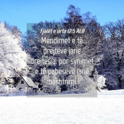 Picture 04 - Fjalët e urta 12:5 ALB - Mendimet e të drejtëve janë drejtësia, por - Bible Verse Picture