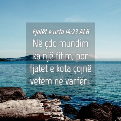 Picture 04 - Fjalët e urta 14:23 ALB - Në çdo mundim ka një fitim, por fjalët e kota - Bible Verse Picture