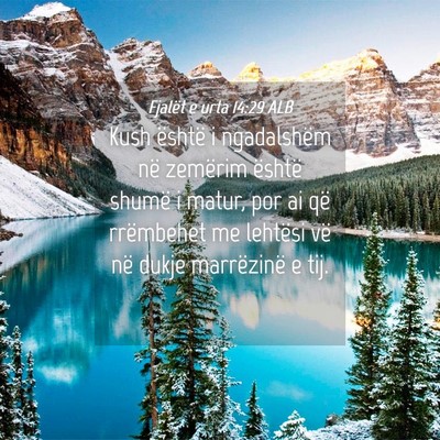 Picture 04 - Fjalët e urta 14:29 ALB - Kush është i ngadalshëm në zemërim është - Bible Verse Picture