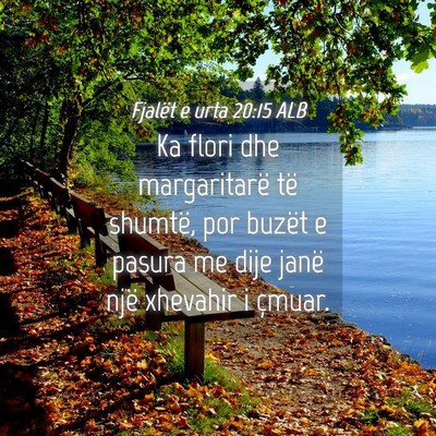 Picture 04 - Fjalët e urta 20:15 ALB - Ka flori dhe margaritarë të shumtë, por buzët - Bible Verse Picture