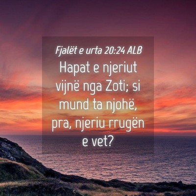 Picture 04 - Fjalët e urta 20:24 ALB - Hapat e njeriut vijnë nga Zoti; si mund ta - Bible Verse Picture