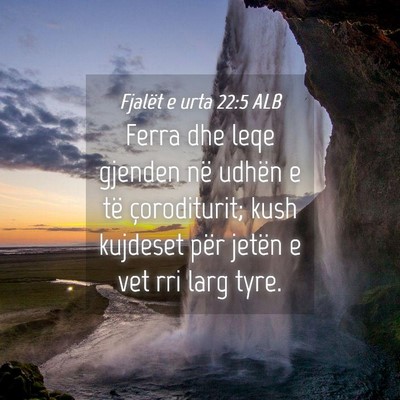 Picture 04 - Fjalët e urta 22:5 ALB - Ferra dhe leqe gjenden në udhën e të - Bible Verse Picture