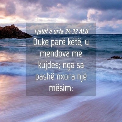 Picture 04 - Fjalët e urta 24:32 ALB - Duke parë këtë, u mendova me kujdes; nga sa - Bible Verse Picture