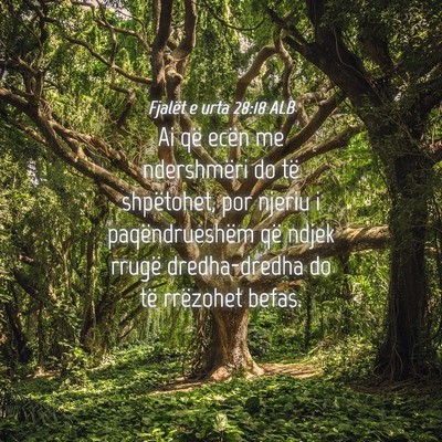 Picture 04 - Fjalët e urta 28:18 ALB - Ai që ecën me ndershmëri do të shpëtohet, - Bible Verse Picture