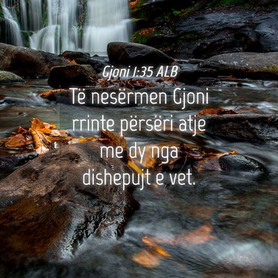 Picture 04 - Gjoni 1:35 ALB - Të nesërmen Gjoni rrinte përsëri atje me dy - Bible Verse Picture