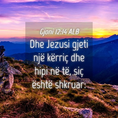 Picture 04 - Gjoni 12:14 ALB - Dhe Jezusi gjeti një kërriç dhe hipi në të, - Bible Verse Picture