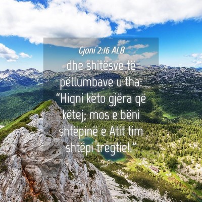 Picture 04 - Gjoni 2:16 ALB - dhe shitësve të pëllumbave u tha: “Hiqni - Bible Verse Picture