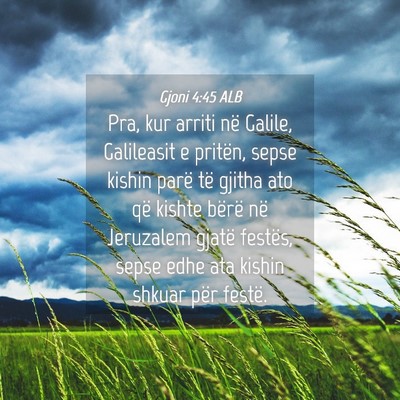 Picture 04 - Gjoni 4:45 ALB - Pra, kur arriti në Galile, Galileasit e pritën, - Bible Verse Picture