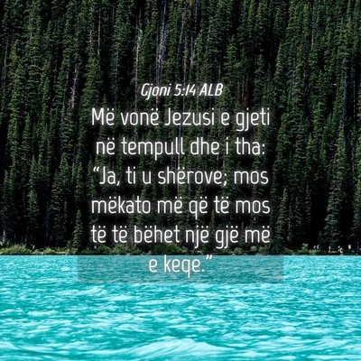Picture 04 - Gjoni 5:14 ALB - Më vonë Jezusi e gjeti në tempull dhe i tha: - Bible Verse Picture