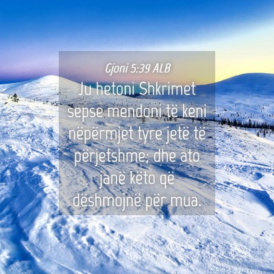 Picture 04 - Gjoni 5:39 ALB - Ju hetoni Shkrimet sepse mendoni të keni - Bible Verse Picture