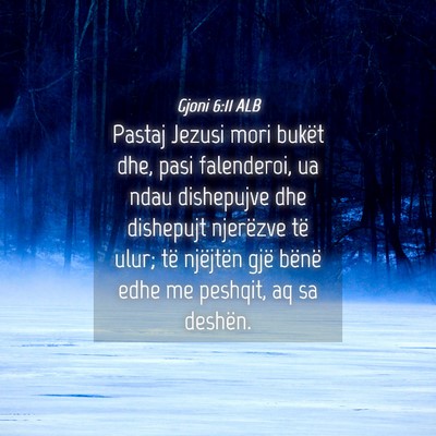 Picture 04 - Gjoni 6:11 ALB - Pastaj Jezusi mori bukët dhe, pasi falenderoi, - Bible Verse Picture