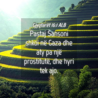 Picture 04 - Gjyqtarët 16:1 ALB - Pastaj Sansoni shkoi në Gaza dhe aty pa një - Bible Verse Picture