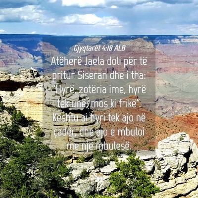Picture 04 - Gjyqtarët 4:18 ALB - Atëherë Jaela doli për të pritur Siseran dhe - Bible Verse Picture