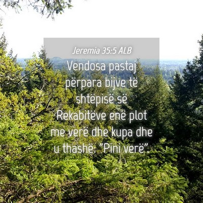 Picture 04 - Jeremia 35:5 ALB - Vendosa pastaj përpara bijve të shtëpisë së - Bible Verse Picture