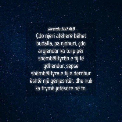 Picture 04 - Jeremia 51:17 ALB - Çdo njeri atëherë bëhet budalla, pa njohuri, - Bible Verse Picture