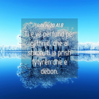 Picture 04 - Jobi 14:20 ALB - Ti e vë përfund për gjithnjë, dhe ai shkon; - Bible Verse Picture