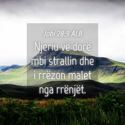 Picture 04 - Jobi 28:9 ALB - Njeriu vë dorë mbi strallin dhe i rrëzon malet - Bible Verse Picture