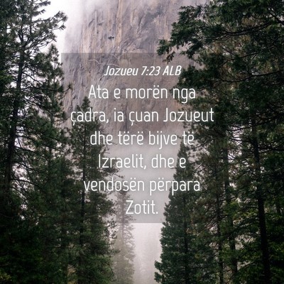 Picture 04 - Jozueu 7:23 ALB - Ata e morën nga çadra, ia çuan Jozueut dhe - Bible Verse Picture