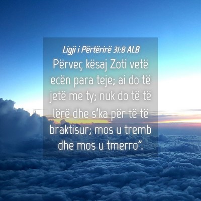 Picture 04 - Ligji i Përtërirë 31:8 ALB - Përveç kësaj Zoti vetë ecën para teje; ai do - Bible Verse Picture
