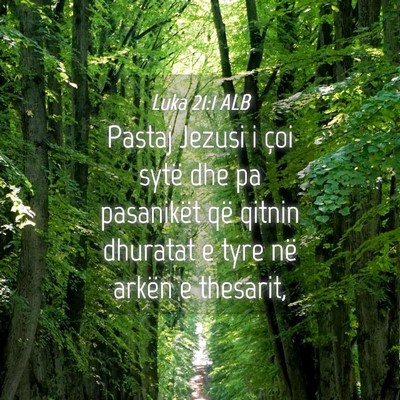Picture 04 - Luka 21:1 ALB - Pastaj Jezusi i çoi sytë dhe pa pasanikët që - Bible Verse Picture