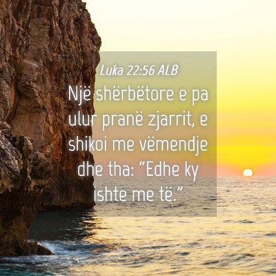 Picture 04 - Luka 22:56 ALB - Një shërbëtore e pa ulur pranë zjarrit, e - Bible Verse Picture