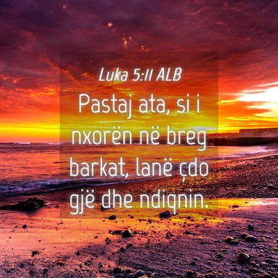 Picture 04 - Luka 5:11 ALB - Pastaj ata, si i nxorën në breg barkat, lanë - Bible Verse Picture