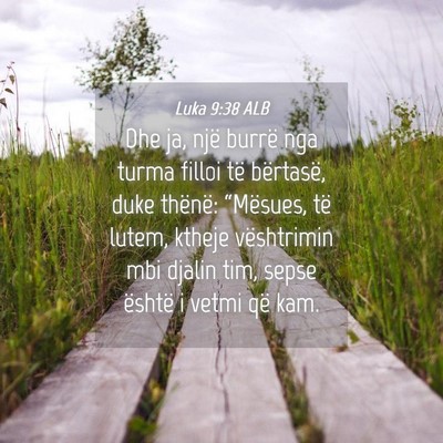 Picture 04 - Luka 9:38 ALB - Dhe ja, një burrë nga turma filloi të - Bible Verse Picture