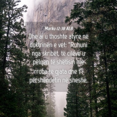 Picture 04 - Marku 12:38 ALB - Dhe ai u thoshte atyre në doktrinën e vet: - Bible Verse Picture