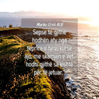 Picture 04 - Marku 12:44 ALB - Sepse të gjithë hodhën aty nga teprica e tyre, - Bible Verse Picture