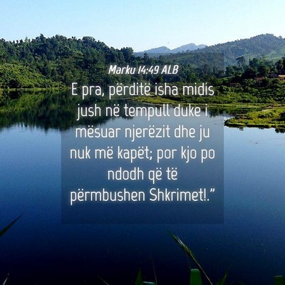 Picture 04 - Marku 14:49 ALB - E pra, përditë isha midis jush në tempull duke - Bible Verse Picture