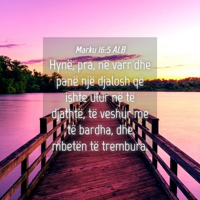 Picture 04 - Marku 16:5 ALB - Hynë, pra, në varr dhe panë një djalosh që - Bible Verse Picture