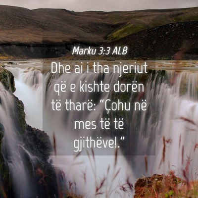 Picture 04 - Marku 3:3 ALB - Dhe ai i tha njeriut që e kishte dorën të - Bible Verse Picture