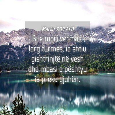 Picture 04 - Marku 7:33 ALB - Si e mori veçmas, larg turmës, ia shtiu - Bible Verse Picture