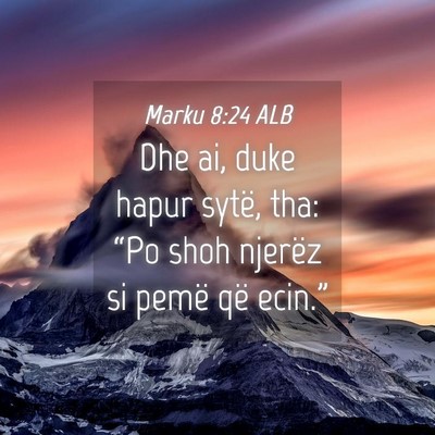 Picture 04 - Marku 8:24 ALB - Dhe ai, duke hapur sytë, tha: “Po shoh njerëz - Bible Verse Picture